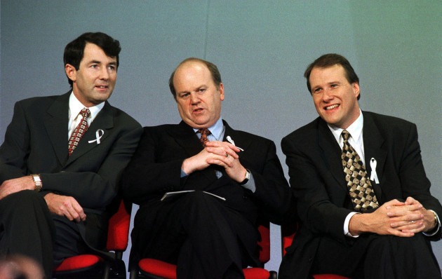 Michael Lowry with former cabinet colleagues Michael Noonan and Ivan Yates at the Fine Gael Ard Fheis in 1996