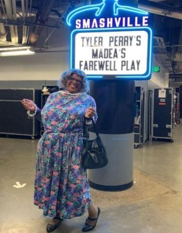 Emmitt Perry, Sr. son Tyler Perry in his character at Madea’s farewell play. Source: Instagram