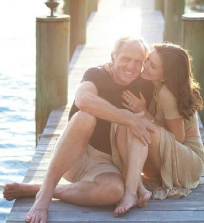 Laura Andrassy ex husband Greg Norman with his current wife Kirsten Kutner. Source: Instagram